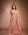 Refreshing Peach Crushed Tissue Saree