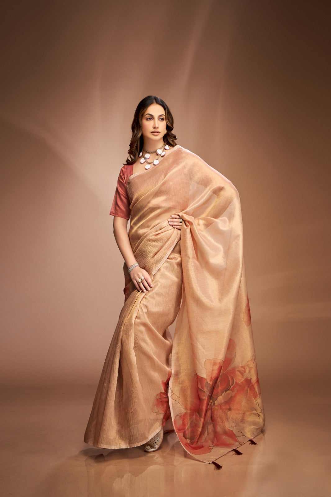 Radiant Mustard Crushed Tissue Saree