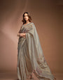 New Grey Crushed Tissue Saree