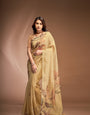 Pearly Yellow Crushed Tissue Saree