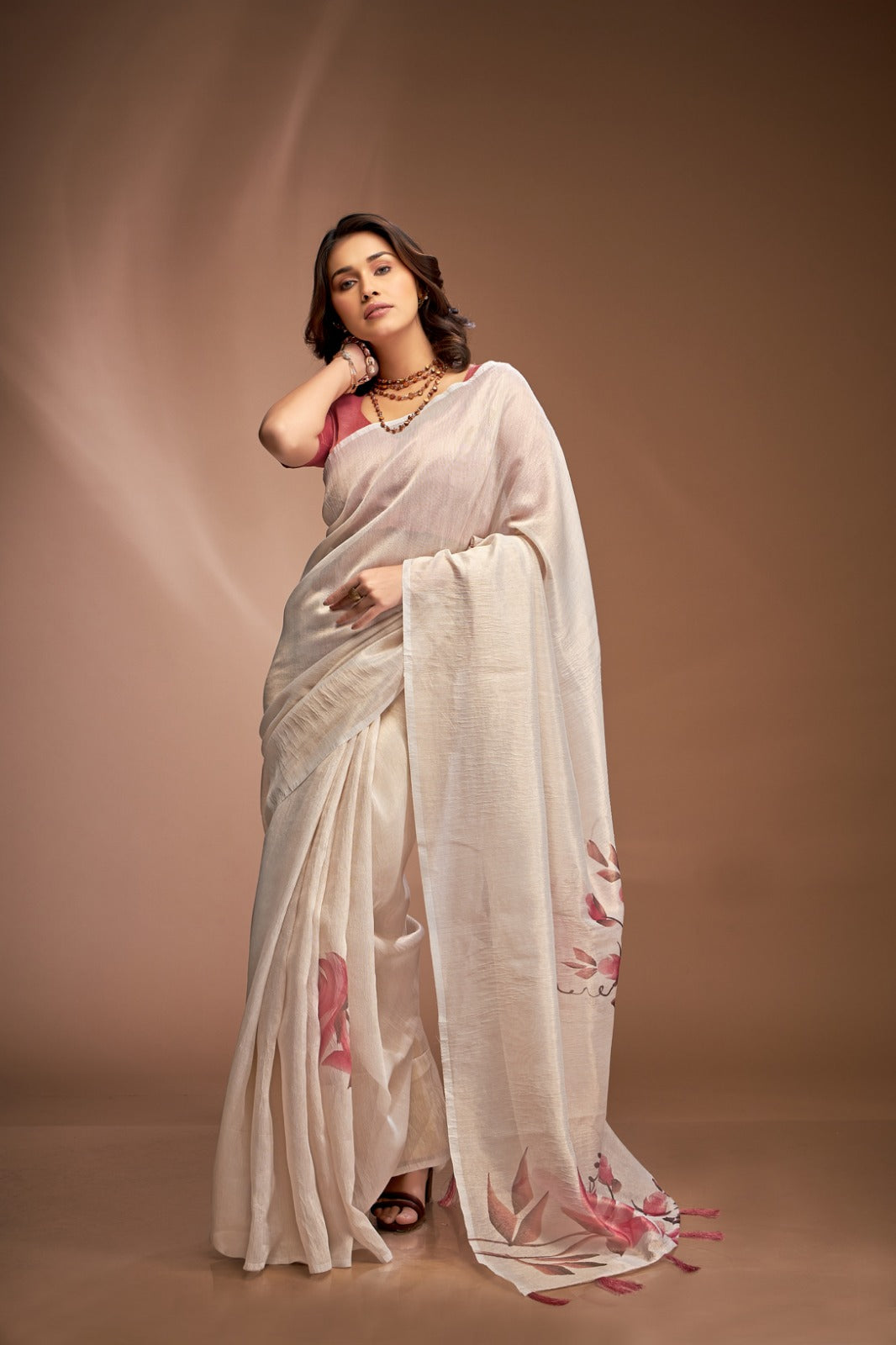 Royal Off White Crushed Tissue Saree