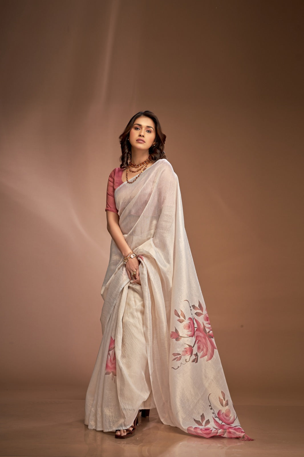 Royal Off White Crushed Tissue Saree