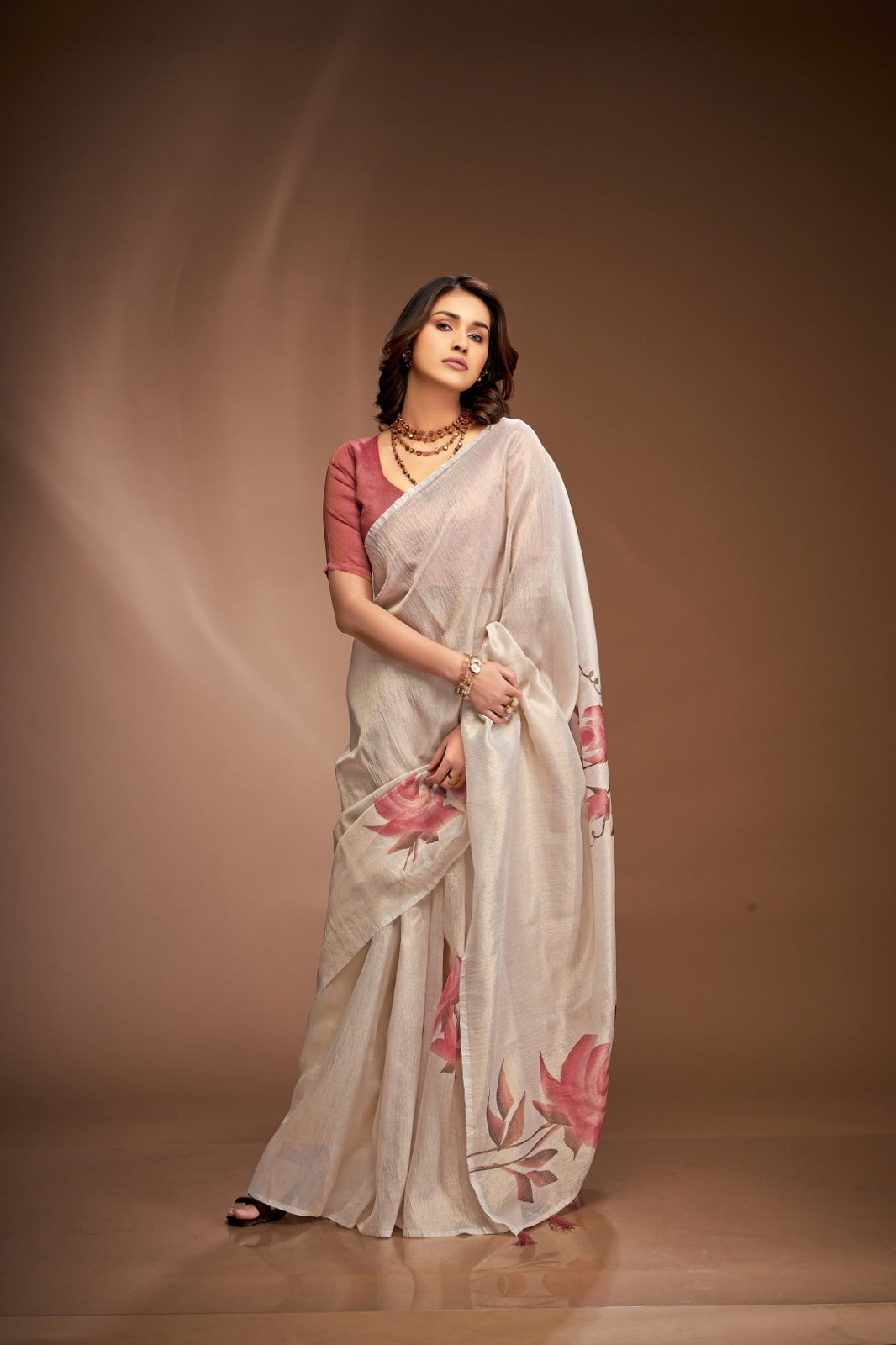 Royal Off White Crushed Tissue Saree