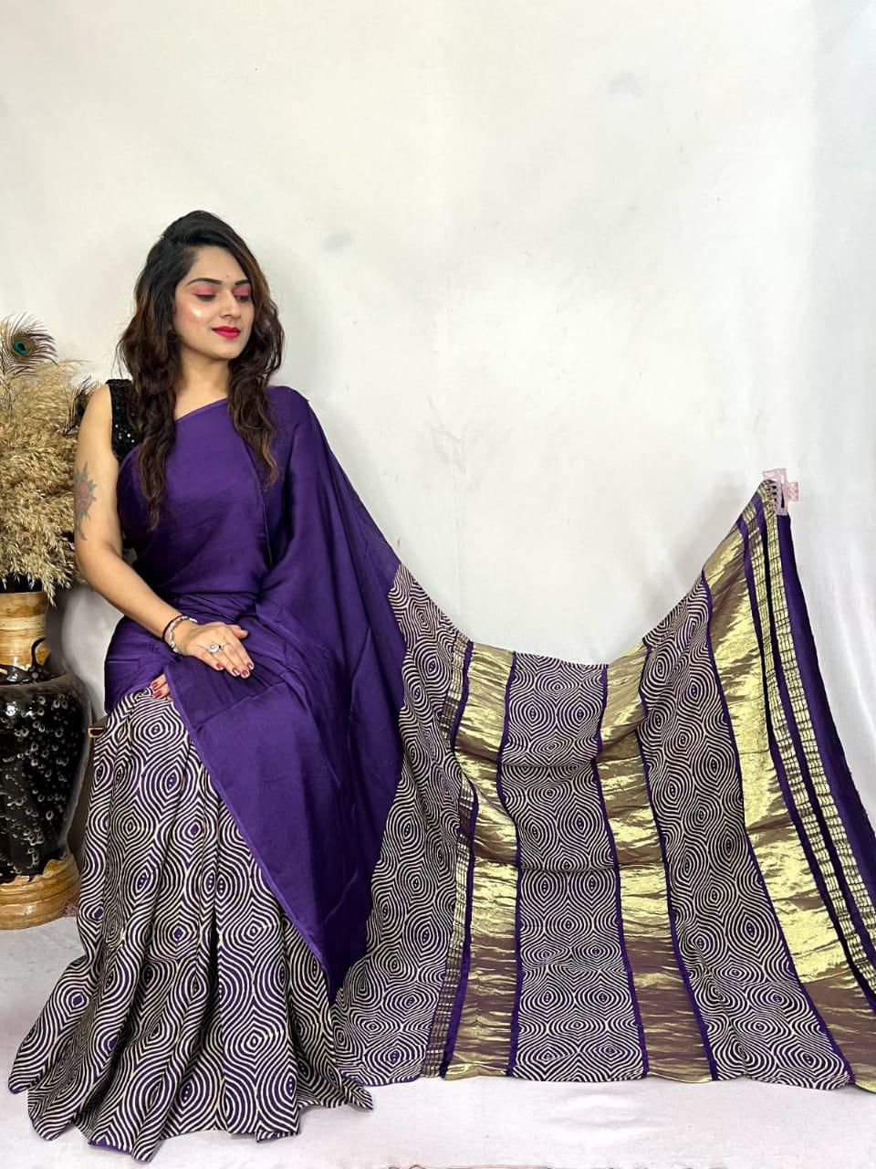 New Ajrakh Patli Pallu with Zari Pallu Saree