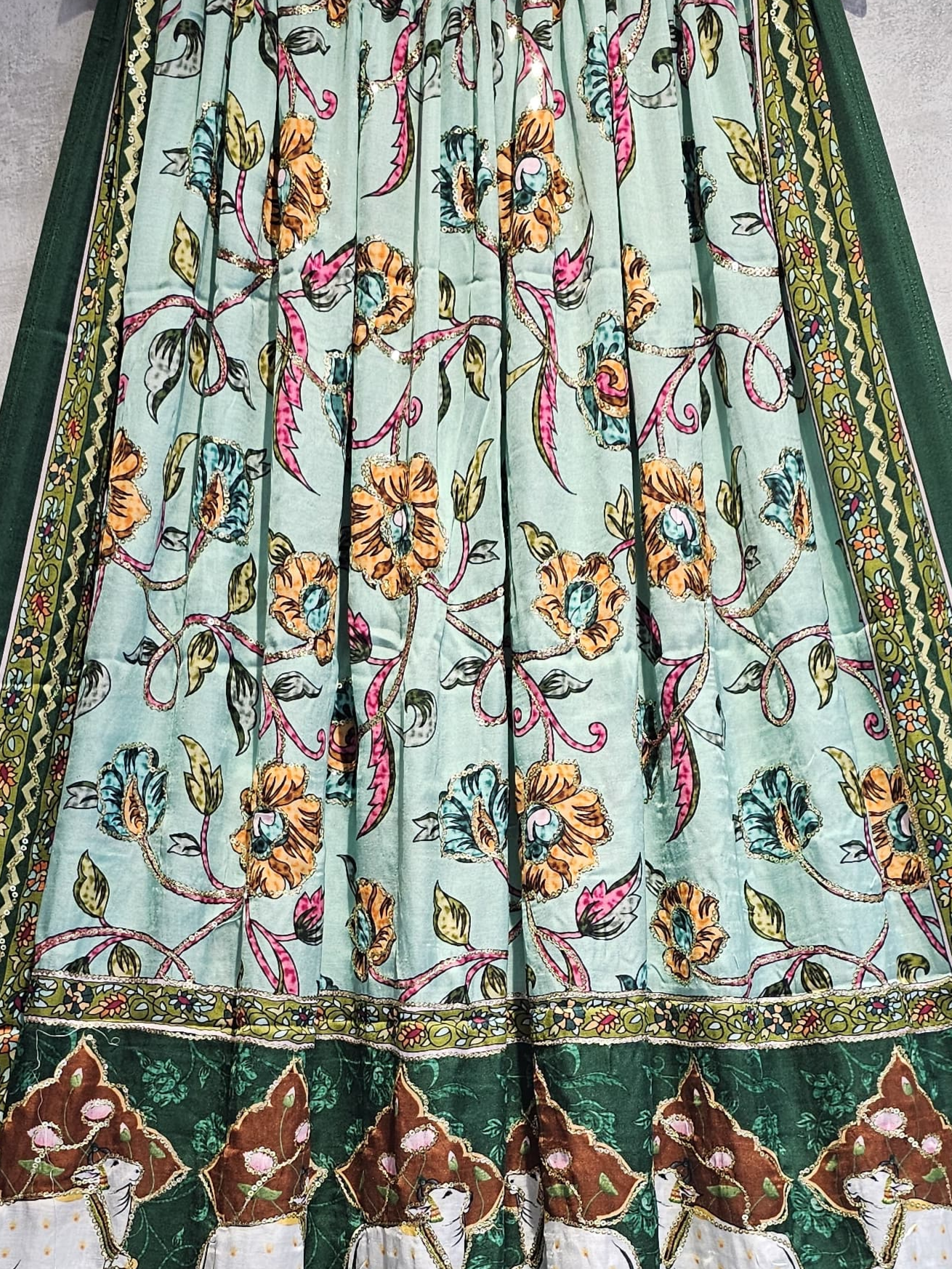 Green Kalamkari Gaji Silk Hand Work Dupatta With Tassels