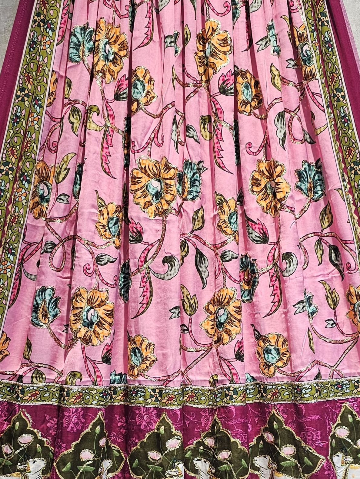 Wine Kalamkari Gaji Silk Hand Work Dupatta With Tassels