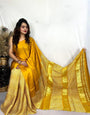 Yellow Ajrakh Patli Pallu with Zari Pallu Saree