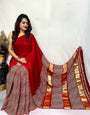 Red Ajrakh Patli Pallu with Zari Pallu Saree