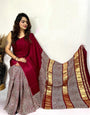 Maroon Ajrakh Patli Pallu with Zari Pallu Saree