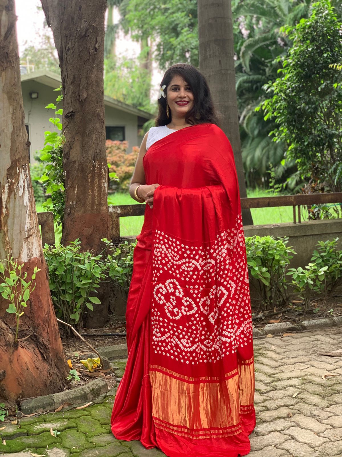 Red Pure Bandhni Zari Pallu Modal Silk Saree