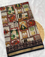 Ajrakh With Kalamkari Design Hand Block Print Maslin Soft Silk Saree M3