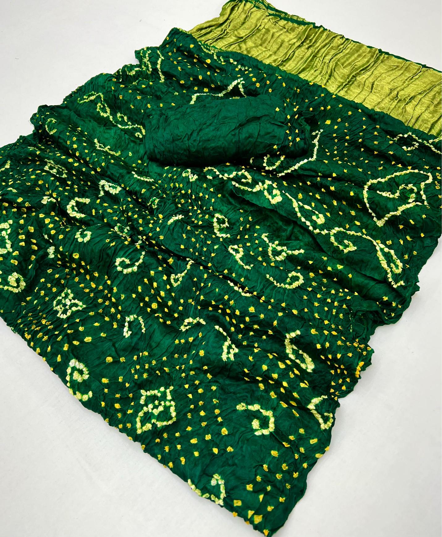 Dark Green Pure Bandhni Zari Pallu Modal Soft Silk Saree
