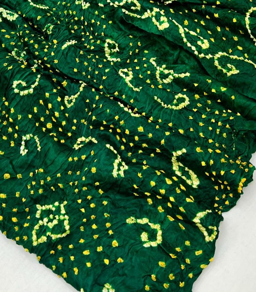 Dark Green Pure Bandhni Zari Pallu Modal Soft Silk Saree