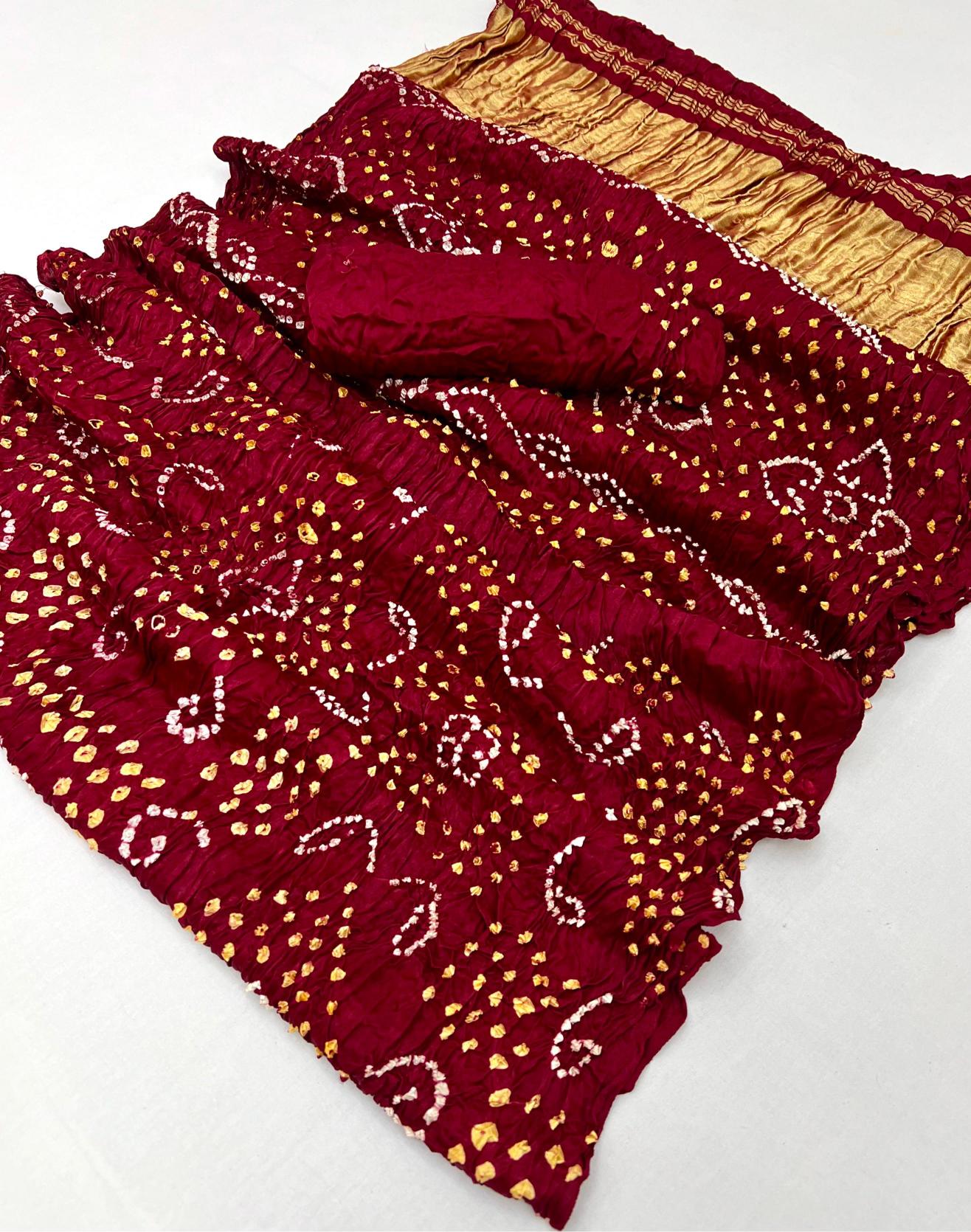 Dark Burgundy Pure Bandhni Zari Pallu Modal Soft Silk Saree
