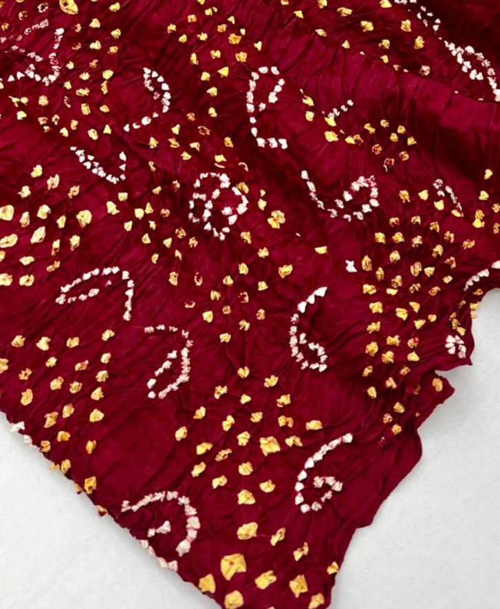 Dark Burgundy Pure Bandhni Zari Pallu Modal Soft Silk Saree