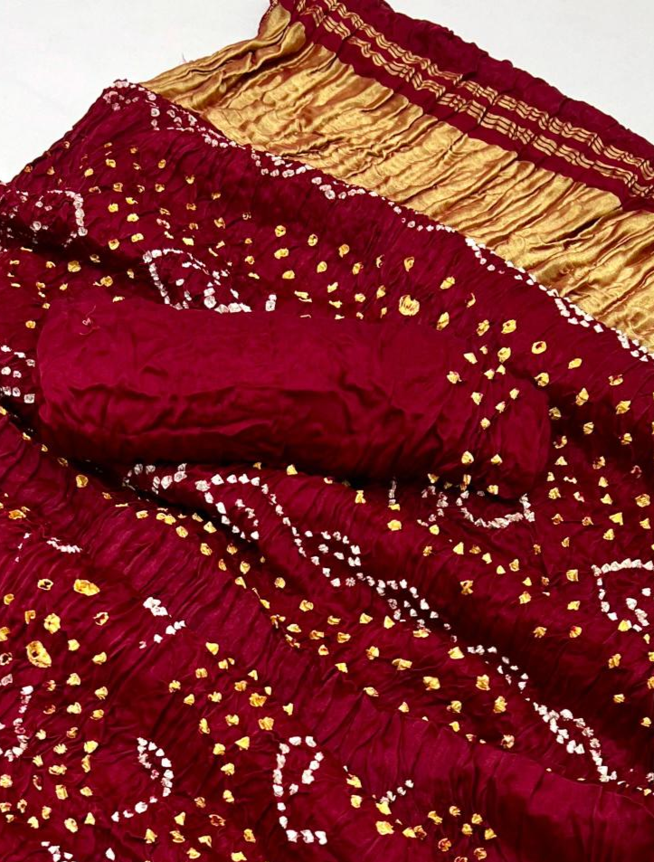 Dark Burgundy Pure Bandhni Zari Pallu Modal Soft Silk Saree