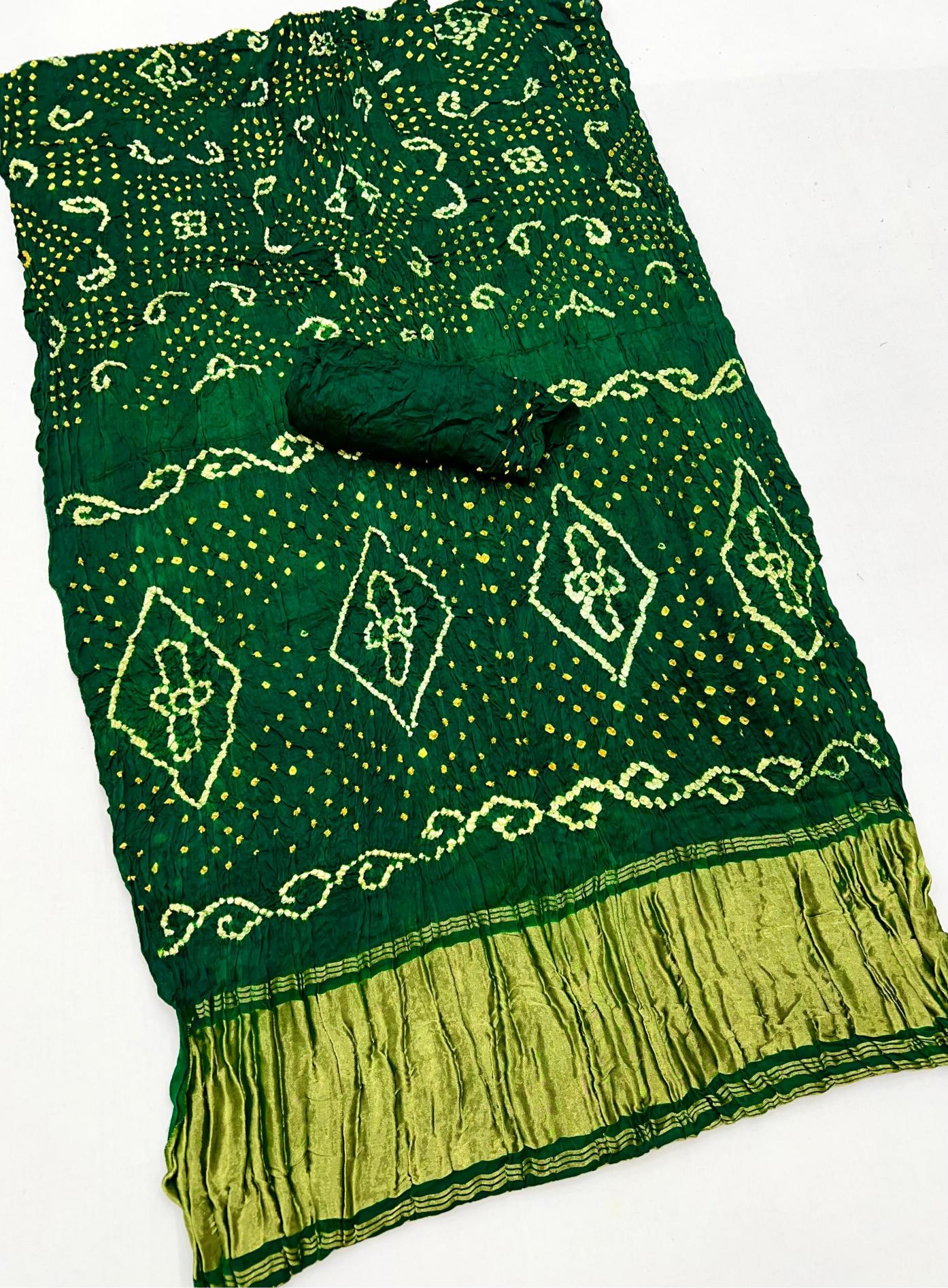 Dark Green Pure Bandhni Zari Pallu Modal Soft Silk Saree