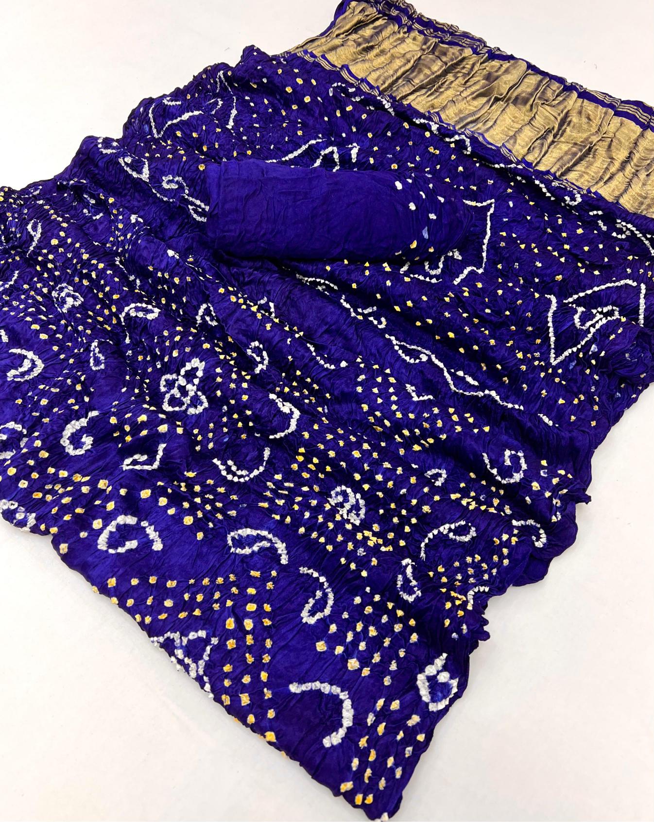 Gulf Blue Pure Bandhni Zari Pallu Modal Soft Silk Saree