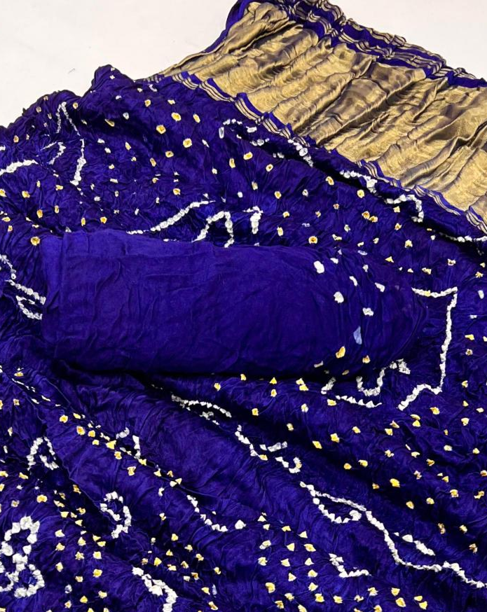 Gulf Blue Pure Bandhni Zari Pallu Modal Soft Silk Saree