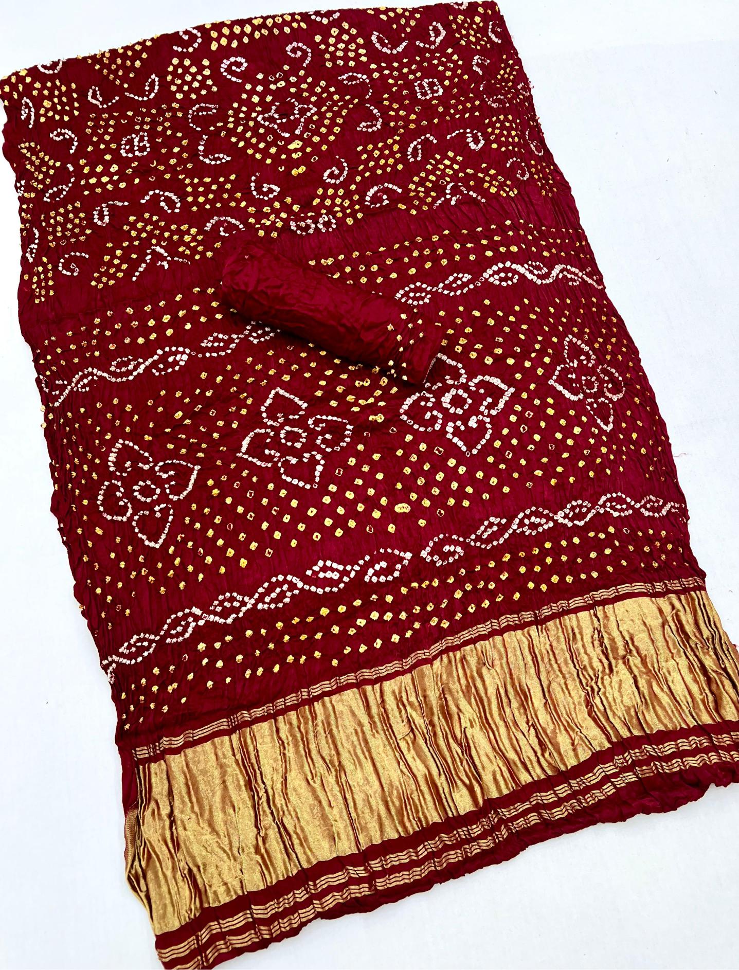 Dark Burgundy Pure Bandhni Zari Pallu Modal Soft Silk Saree
