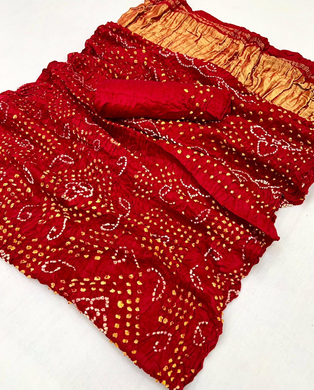 Milano Red Pure Bandhni Zari Pallu Modal Soft Silk Saree