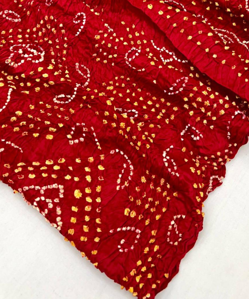 Milano Red Pure Bandhni Zari Pallu Modal Soft Silk Saree