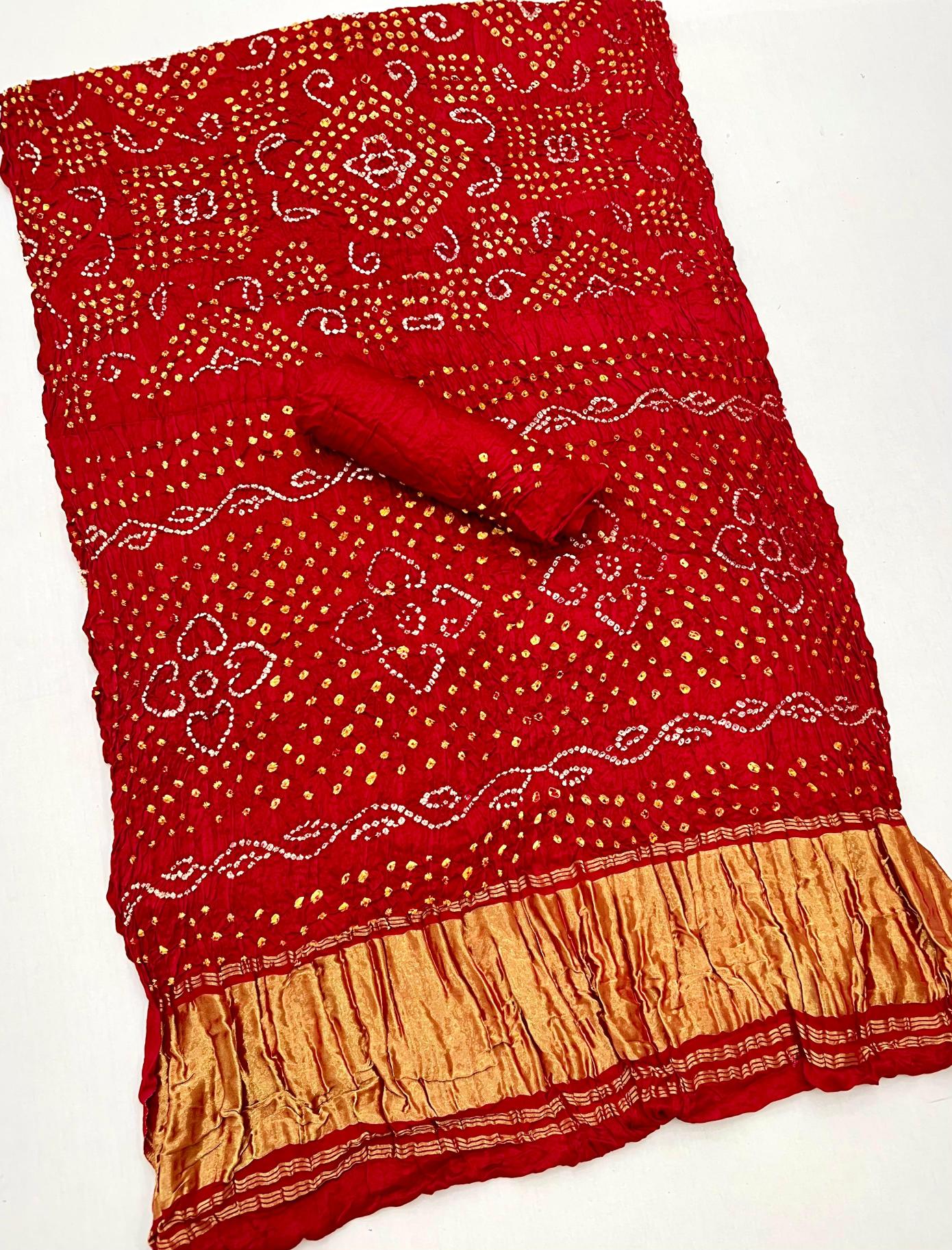 Milano Red Pure Bandhni Zari Pallu Modal Soft Silk Saree