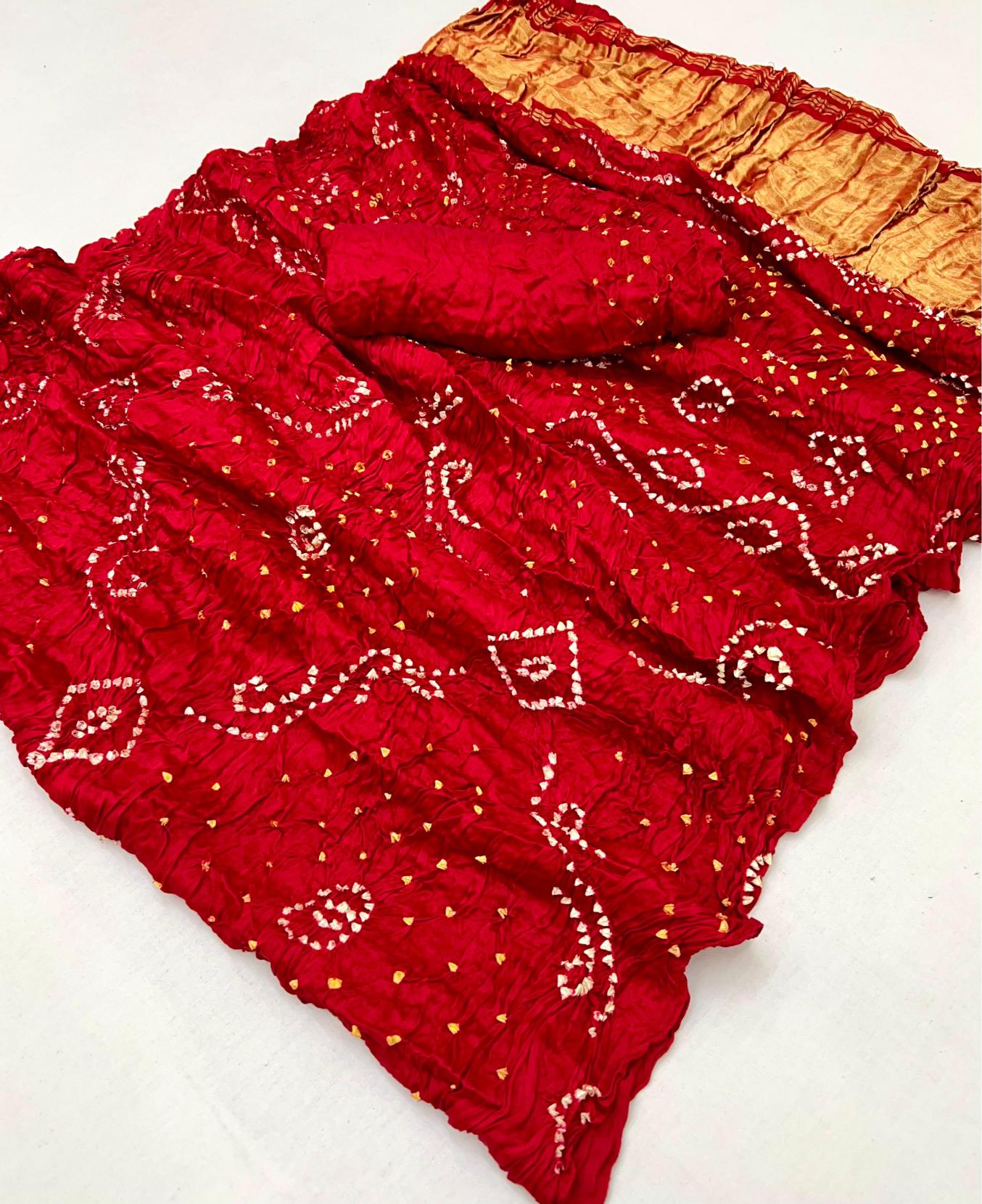 Scarlet Pure Bandhni Zari Pallu Modal Soft Silk Saree