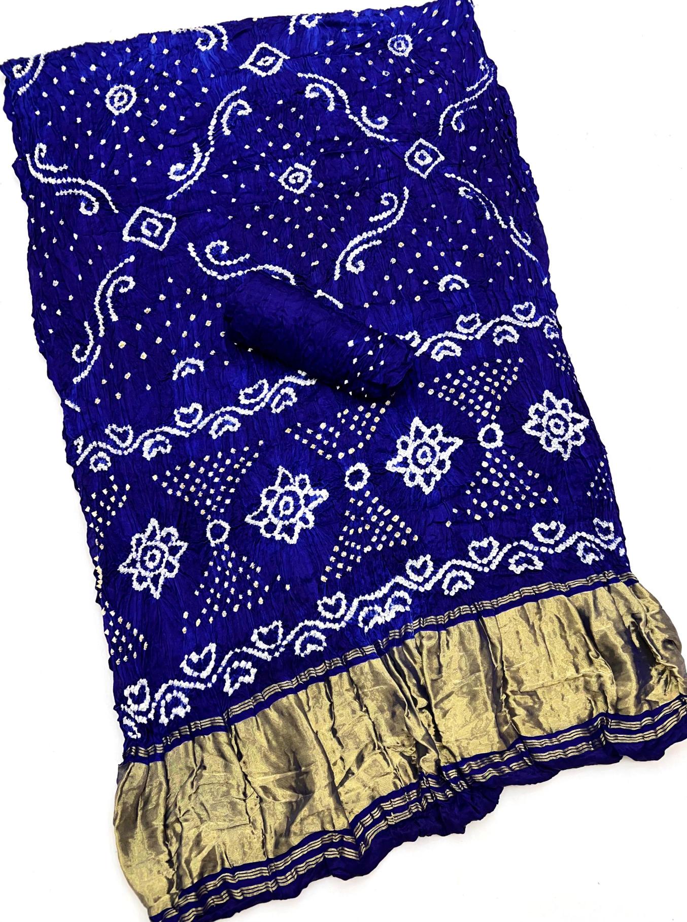 Night Blue Pure Bandhni Zari Pallu Modal Soft Silk Saree