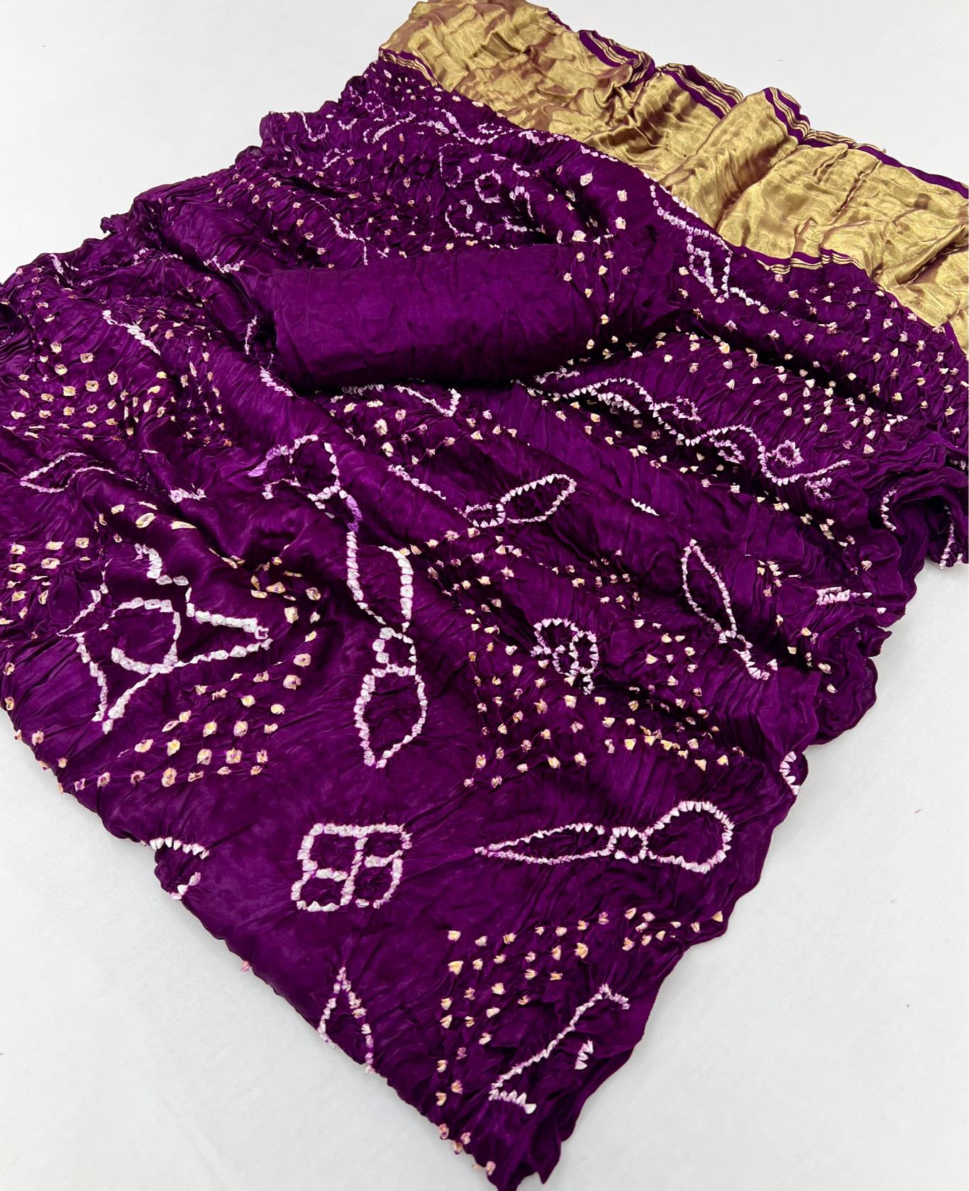 Grape Purple Pure Bandhni Zari Pallu Modal Soft Silk Saree