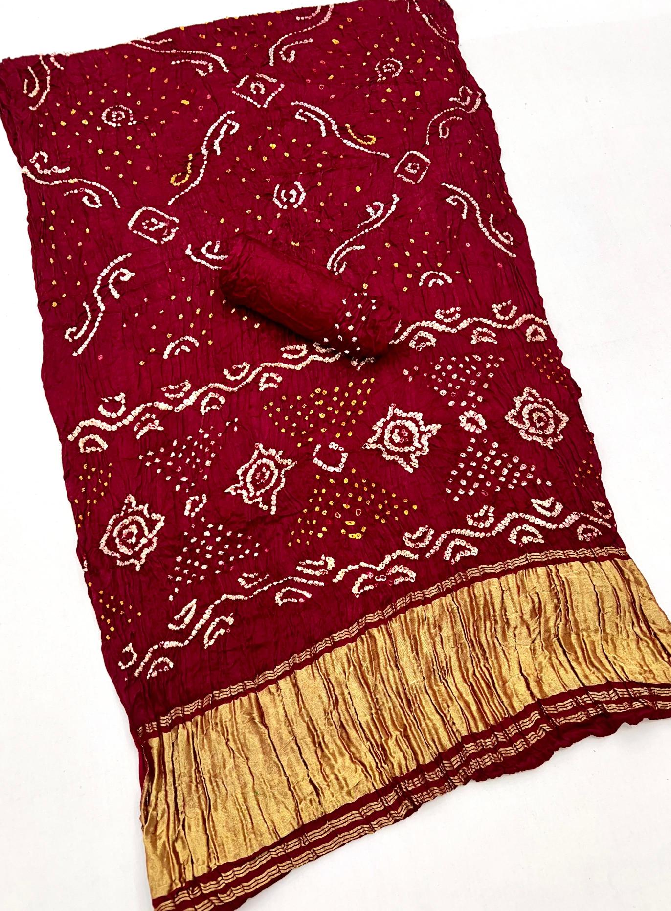 Rosewood Maroon Pure Bandhni Zari Pallu Modal Soft Silk Saree