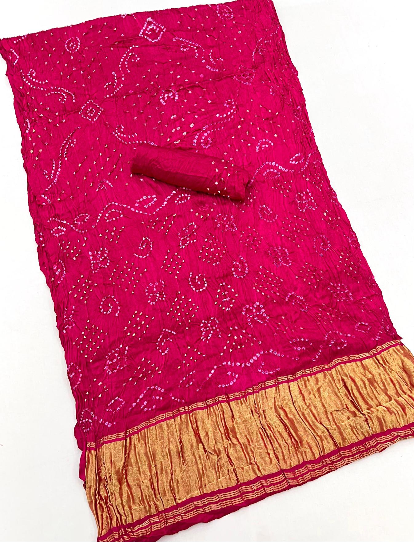 Dark Hot Pink Pure Bandhni Zari Pallu Modal Soft Silk Saree