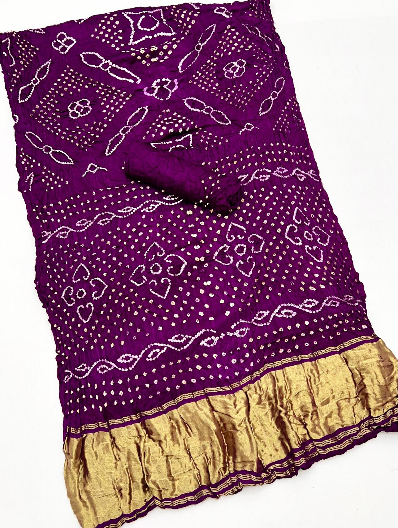 Grape Purple Pure Bandhni Zari Pallu Modal Soft Silk Saree