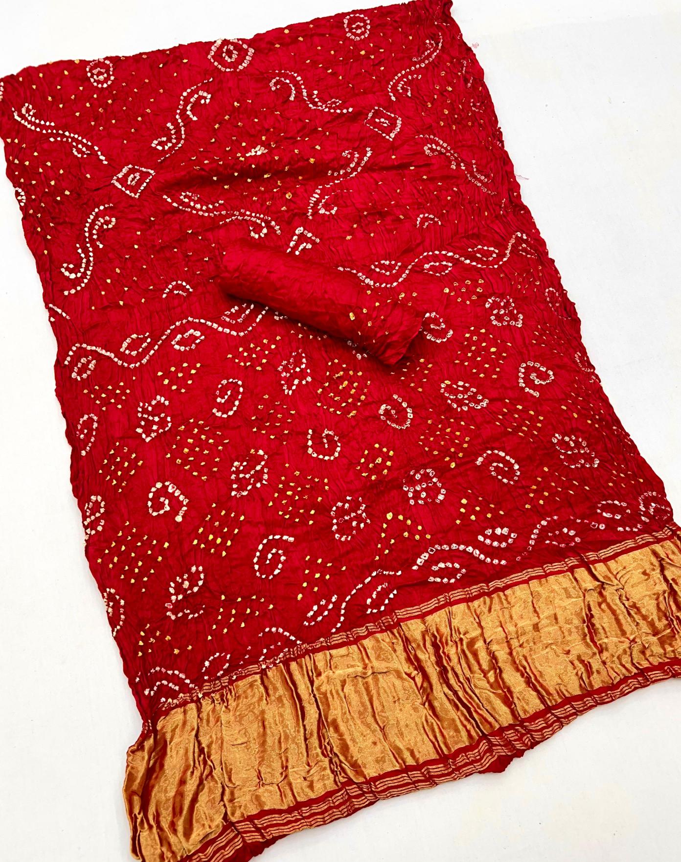 Scarlet Pure Bandhni Zari Pallu Modal Soft Silk Saree