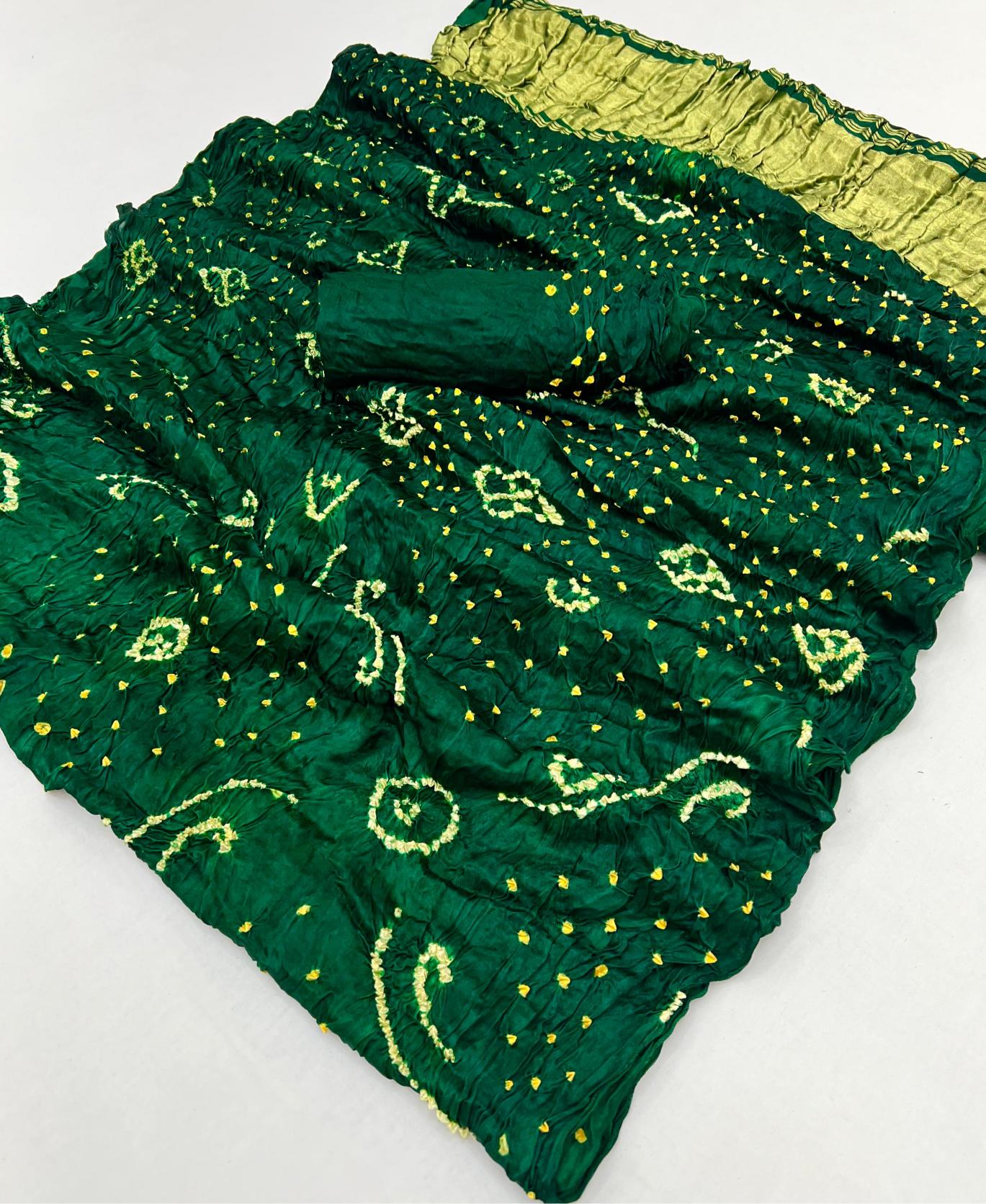 EverGreen Pure Bandhni Zari Pallu Modal Soft Silk Saree