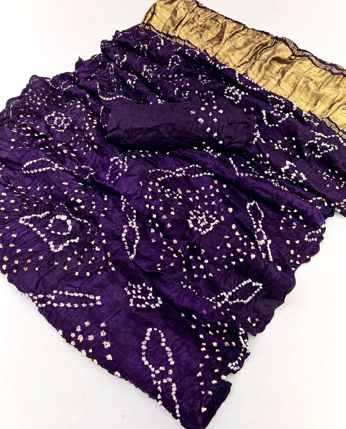 Dark Purple Pure Bandhni Zari Pallu Modal Soft Silk Saree