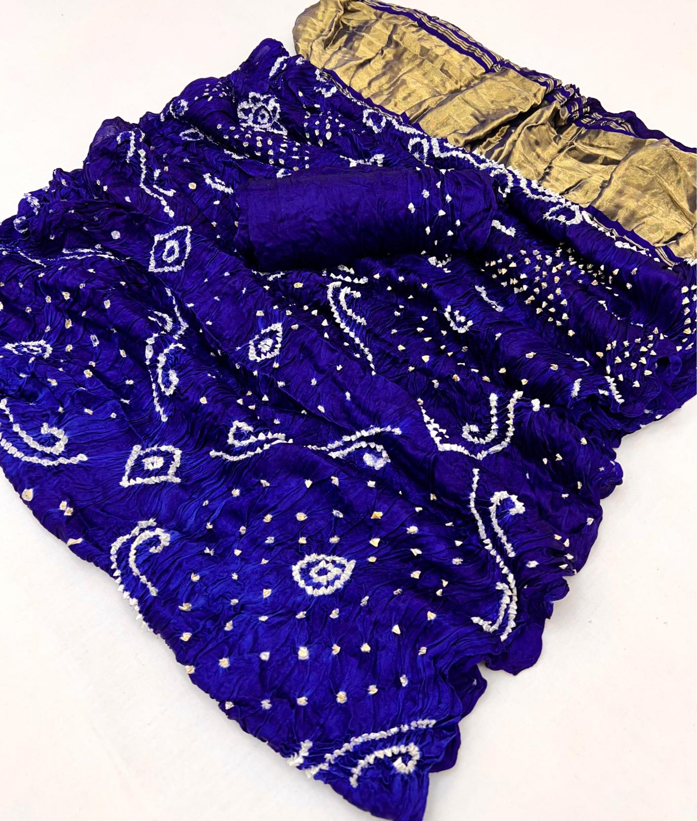 Night Blue Pure Bandhni Zari Pallu Modal Soft Silk Saree