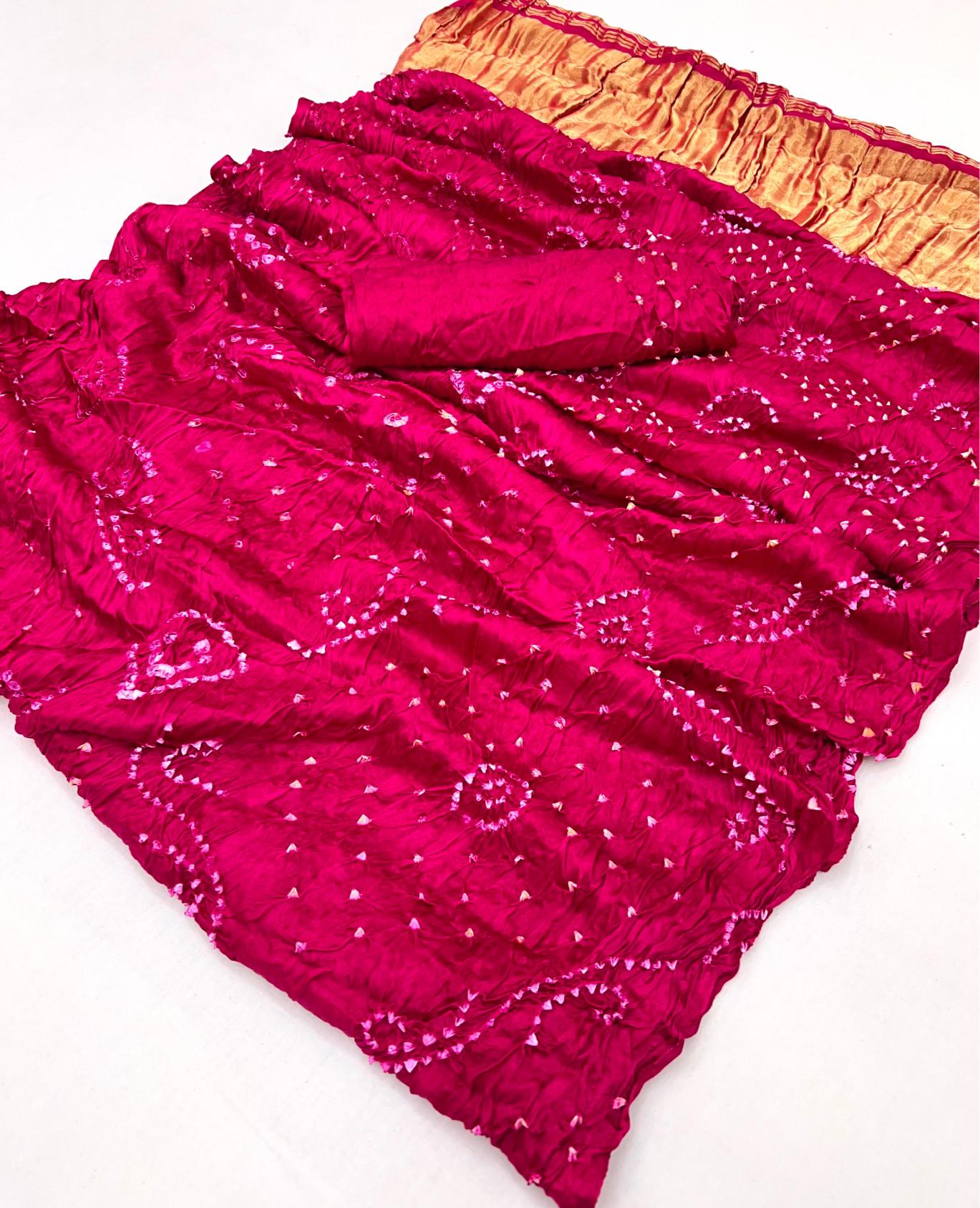 Dark Hot Pink Pure Bandhni Zari Pallu Modal Soft Silk Saree