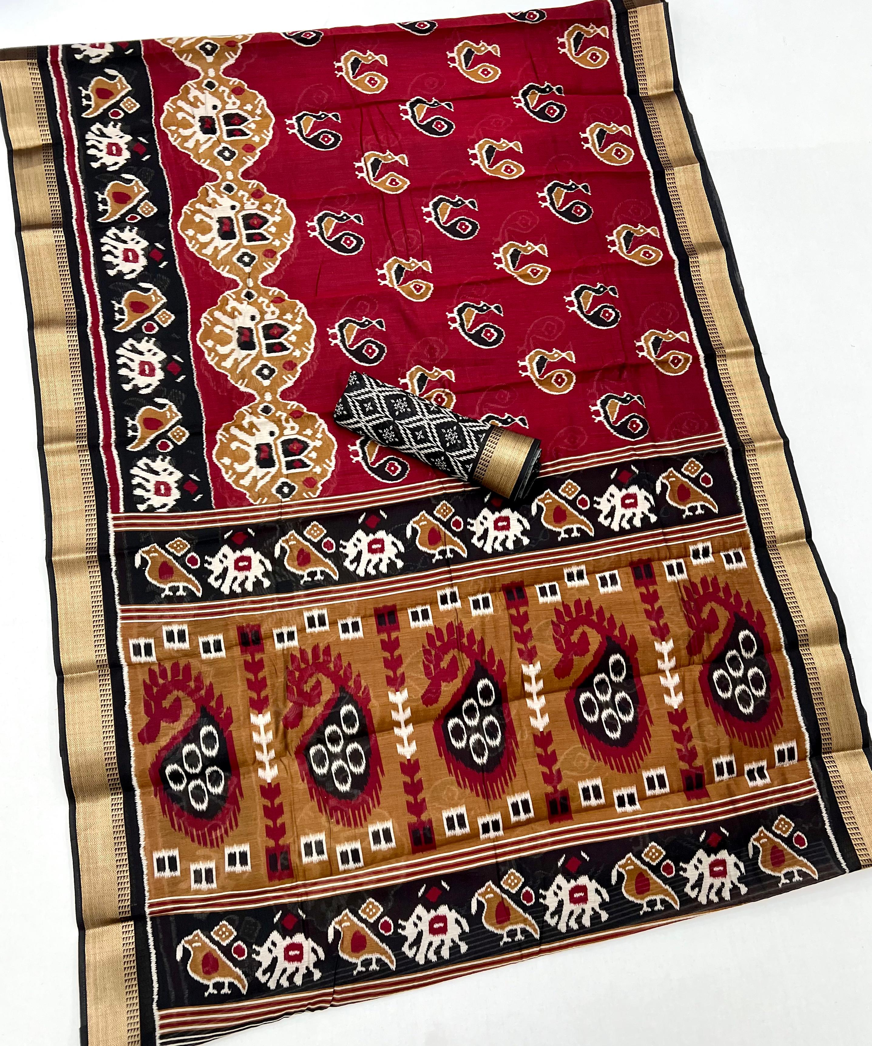 Anemones Maroon Woven Mul Cotton Saree With Blouse