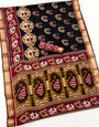 Sandrift Brown and Black Woven Mul Cotton Saree With Blouse