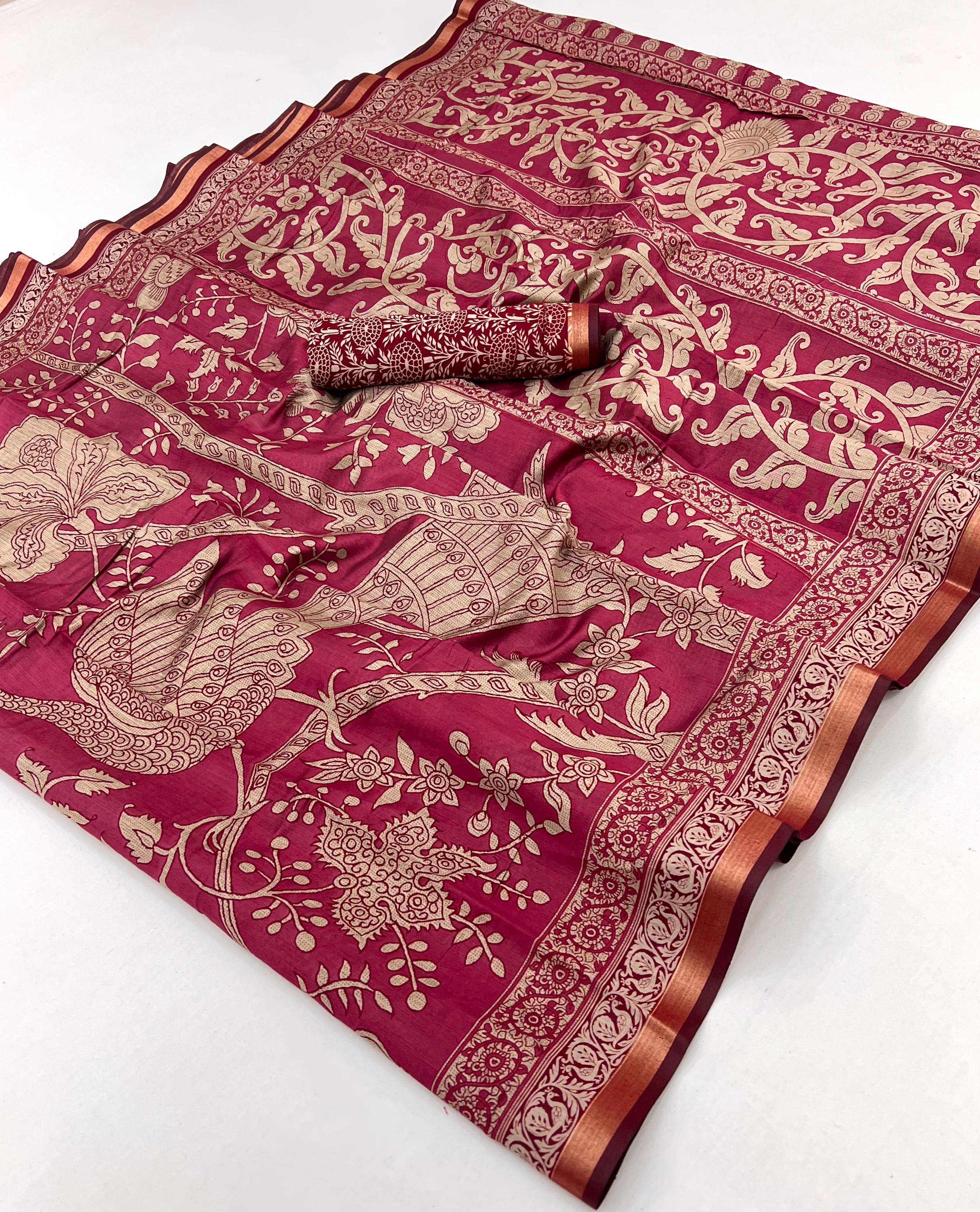 Barbie Pink Pure Maslin Silk Saree With Stylish Blouse Piece