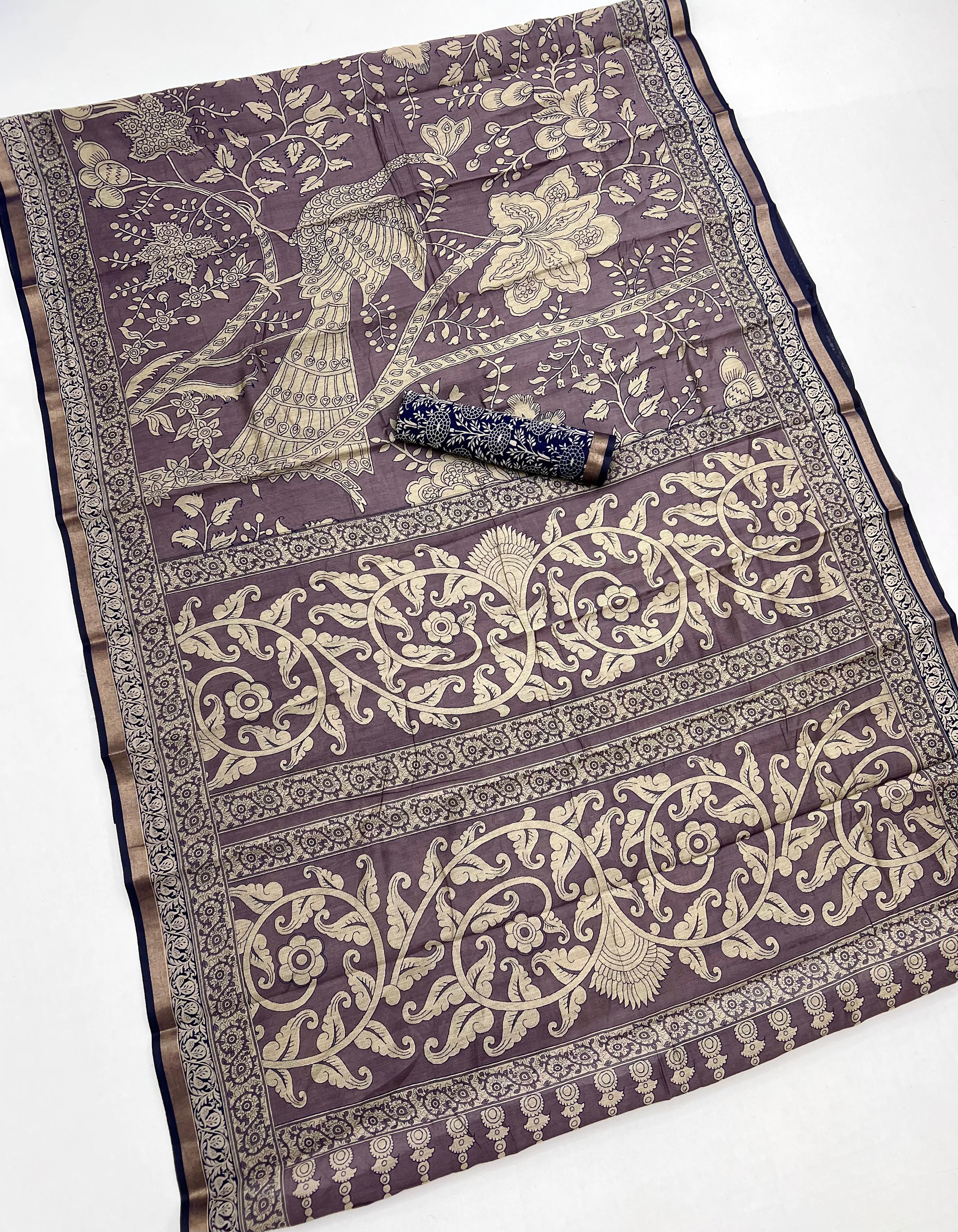 Lilac Purple Pure Maslin Silk Saree With Stylish Blouse Piece