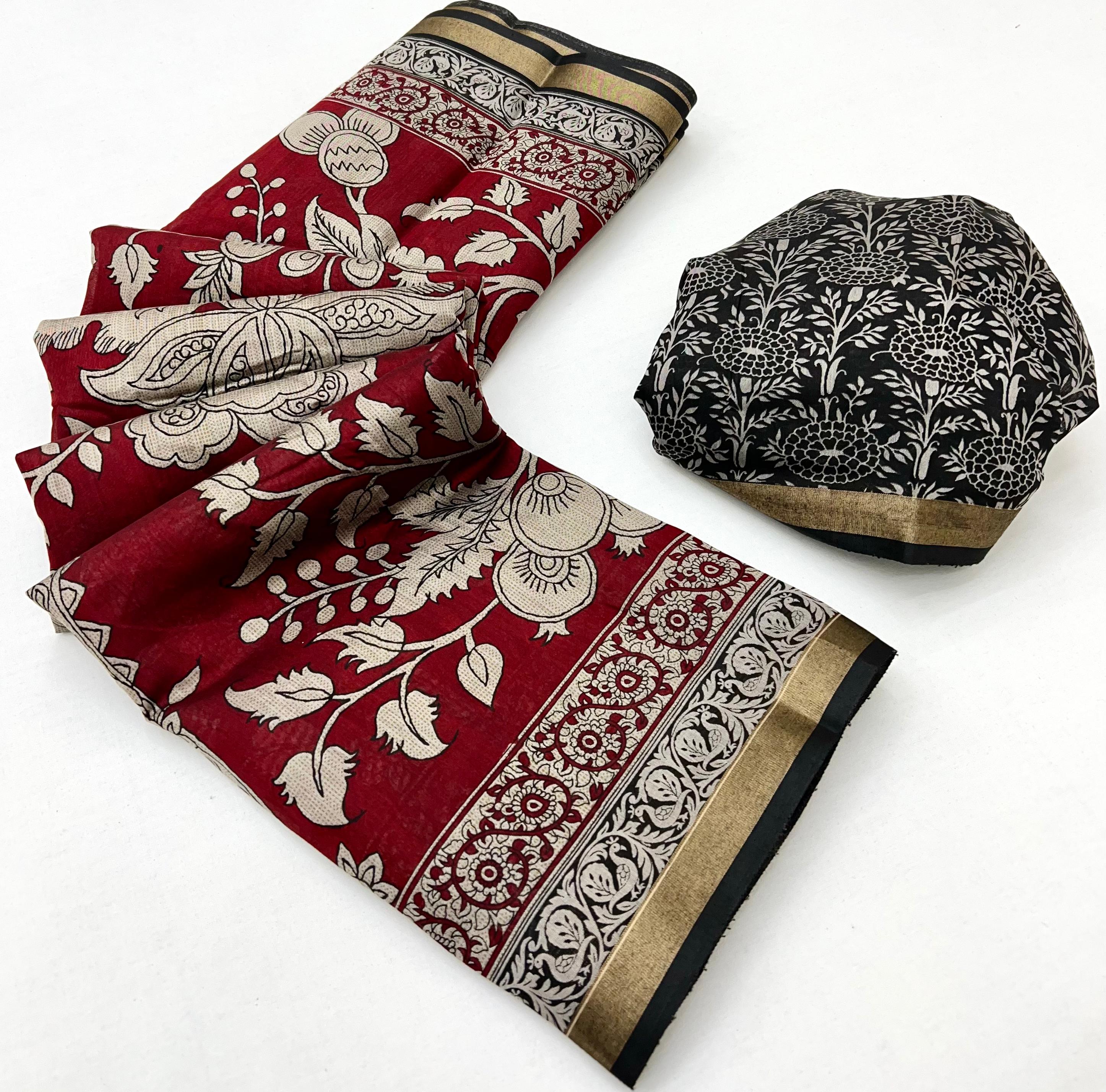 Flaunt Maroon Pure Maslin Silk Saree With Stylish Blouse Piece