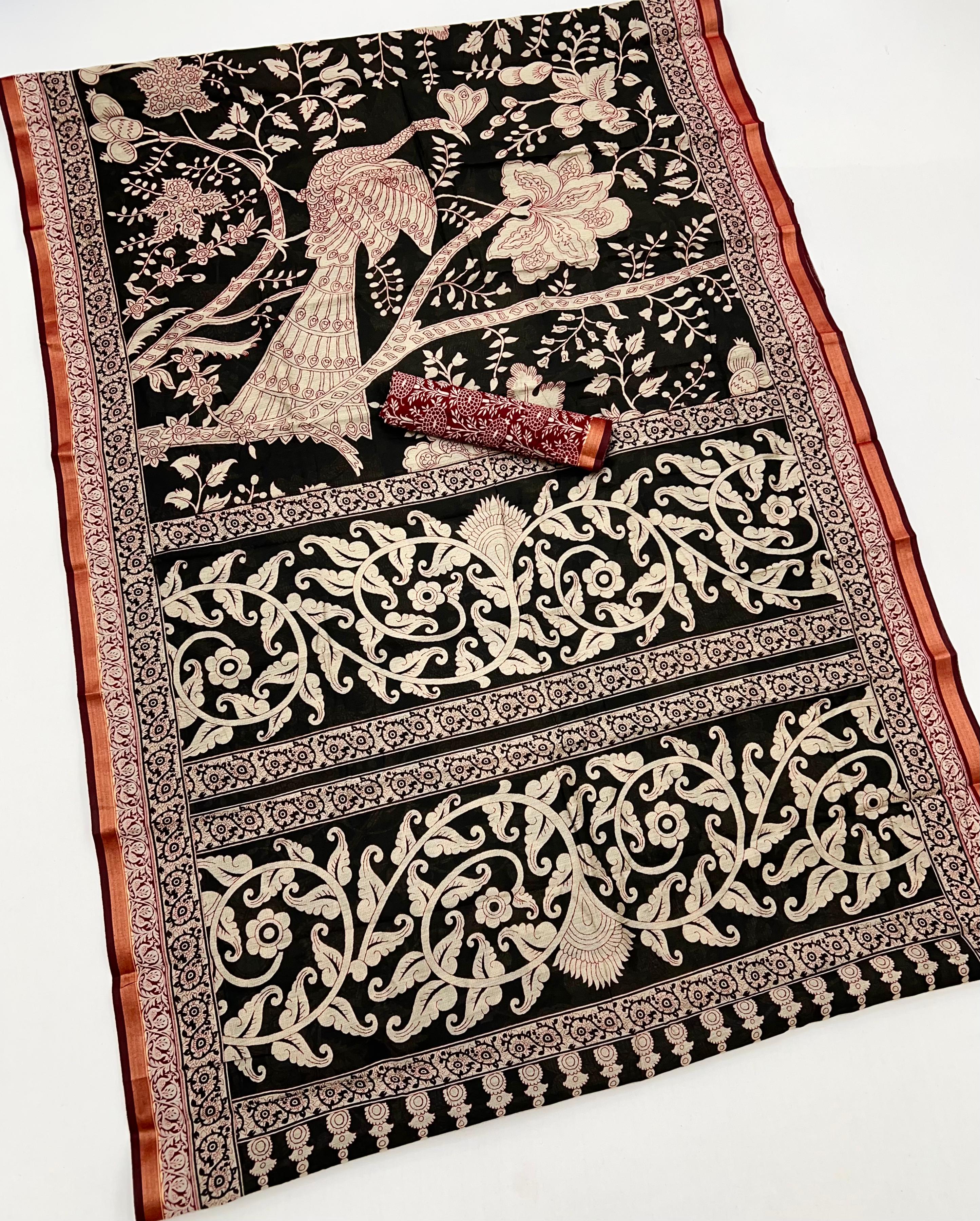 Rodeo Black Pure Maslin Silk Saree With Stylish Blouse Piece