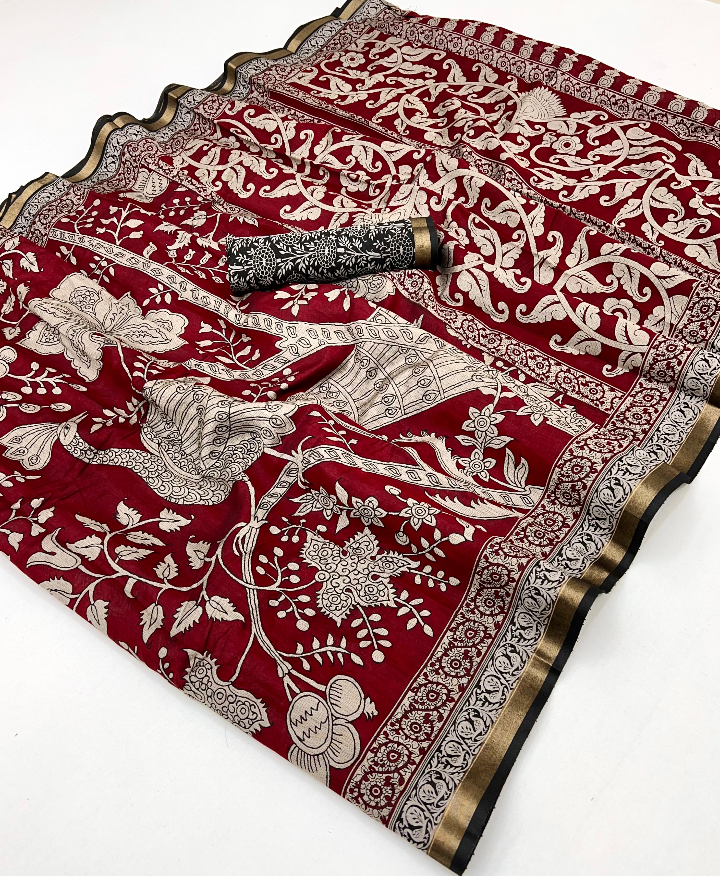 Flaunt Maroon Pure Maslin Silk Saree With Stylish Blouse Piece
