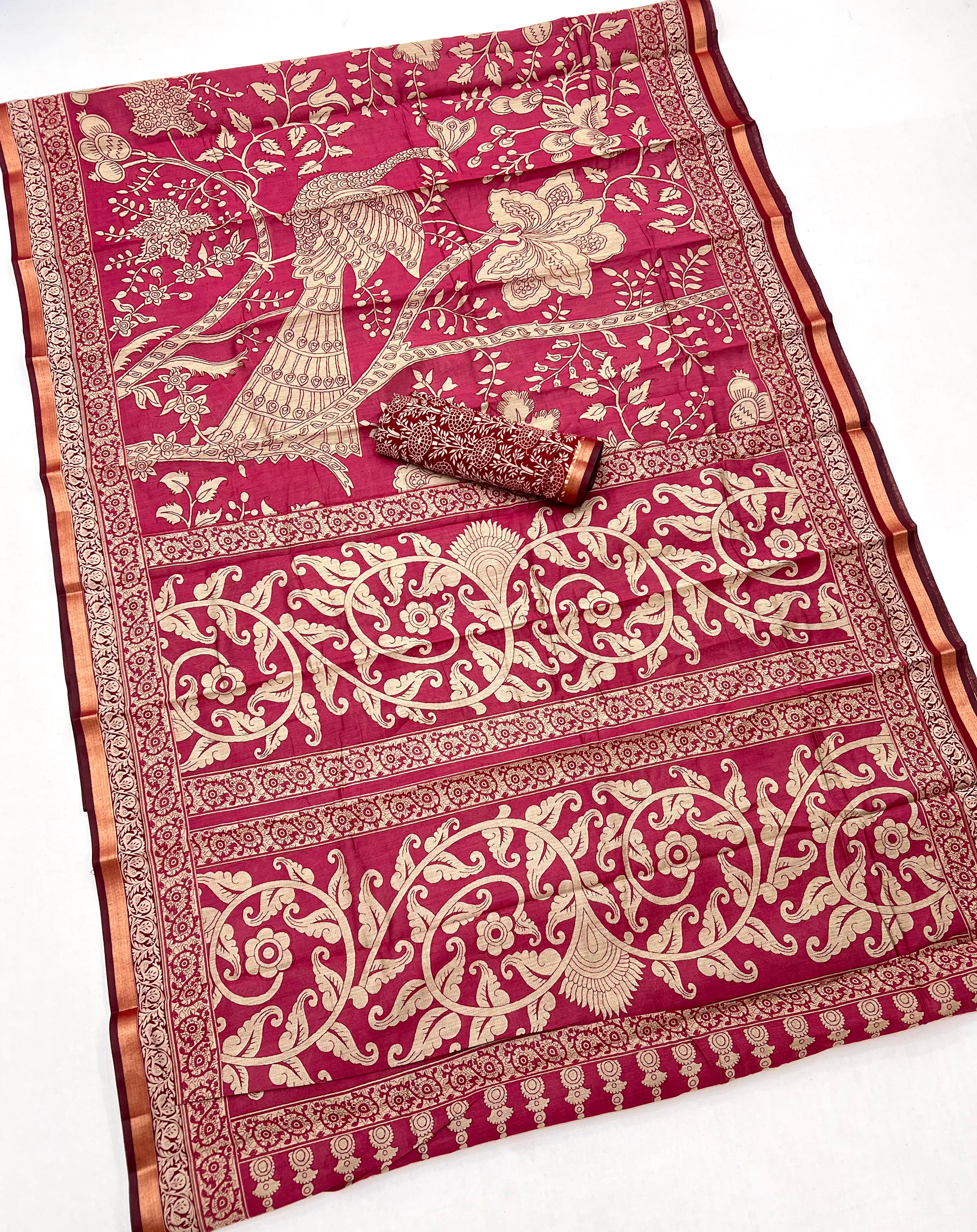 Barbie Pink Pure Maslin Silk Saree With Stylish Blouse Piece
