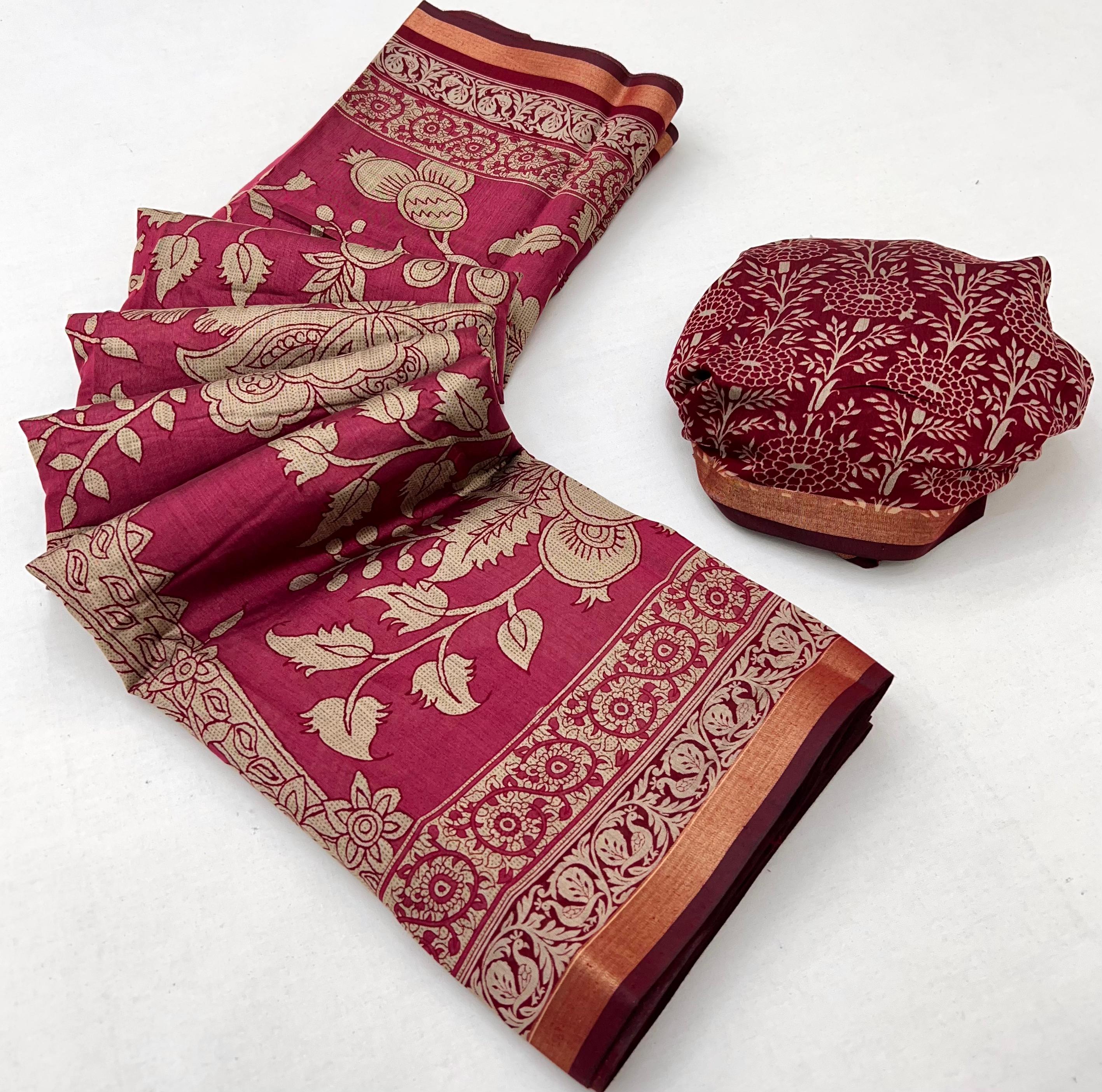 Barbie Pink Pure Maslin Silk Saree With Stylish Blouse Piece