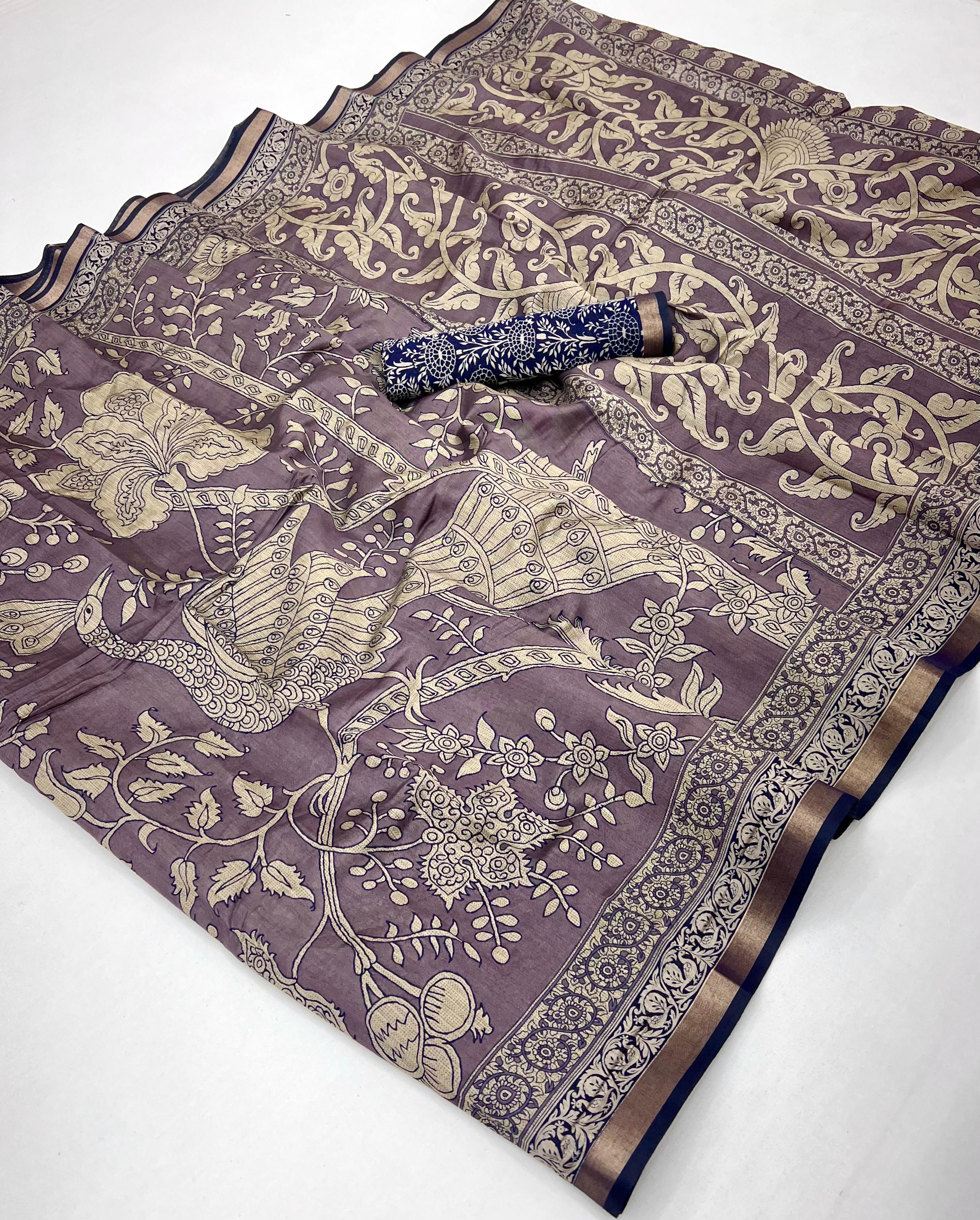 Lilac Purple Pure Maslin Silk Saree With Stylish Blouse Piece