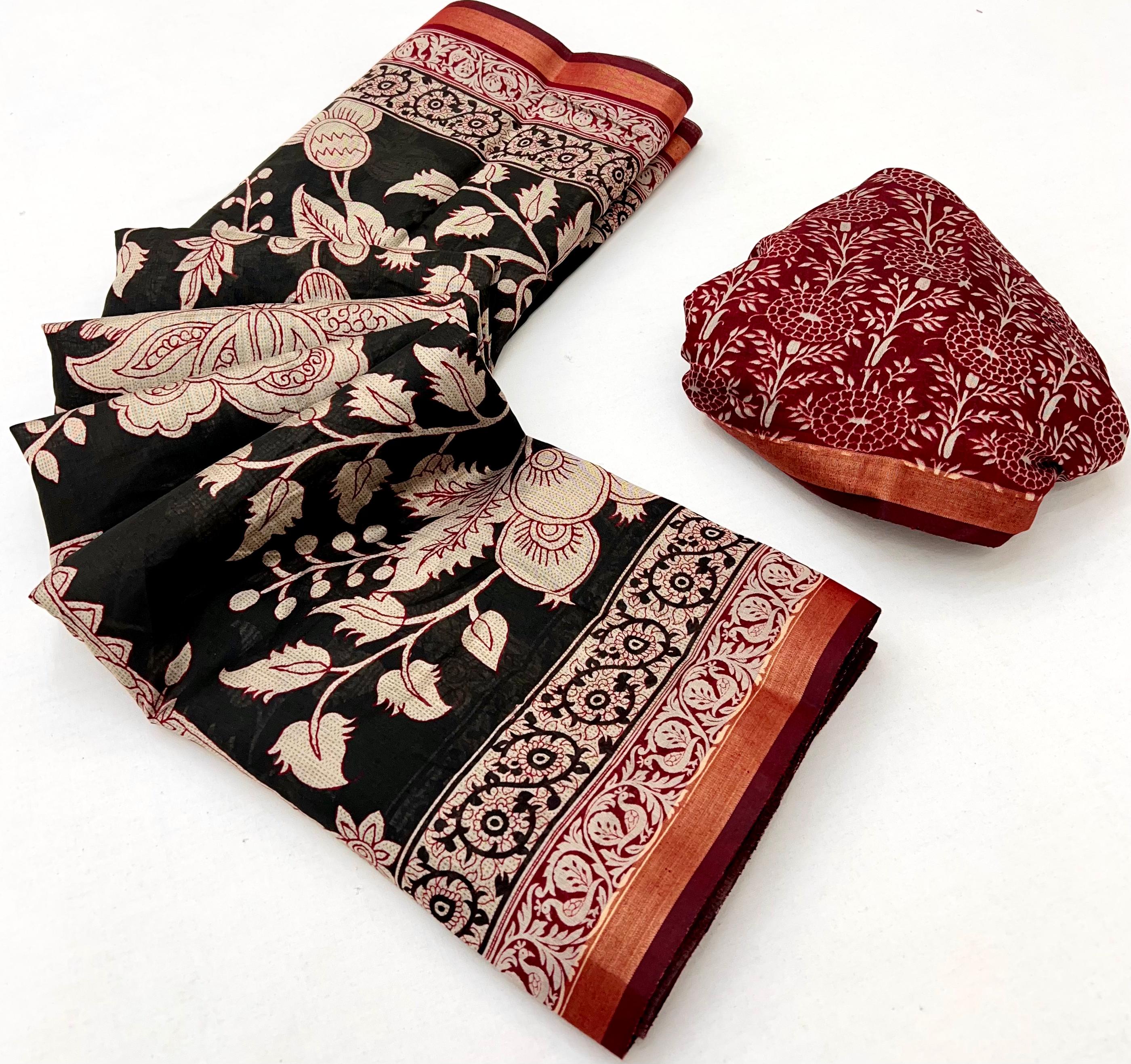 Rodeo Black Pure Maslin Silk Saree With Stylish Blouse Piece