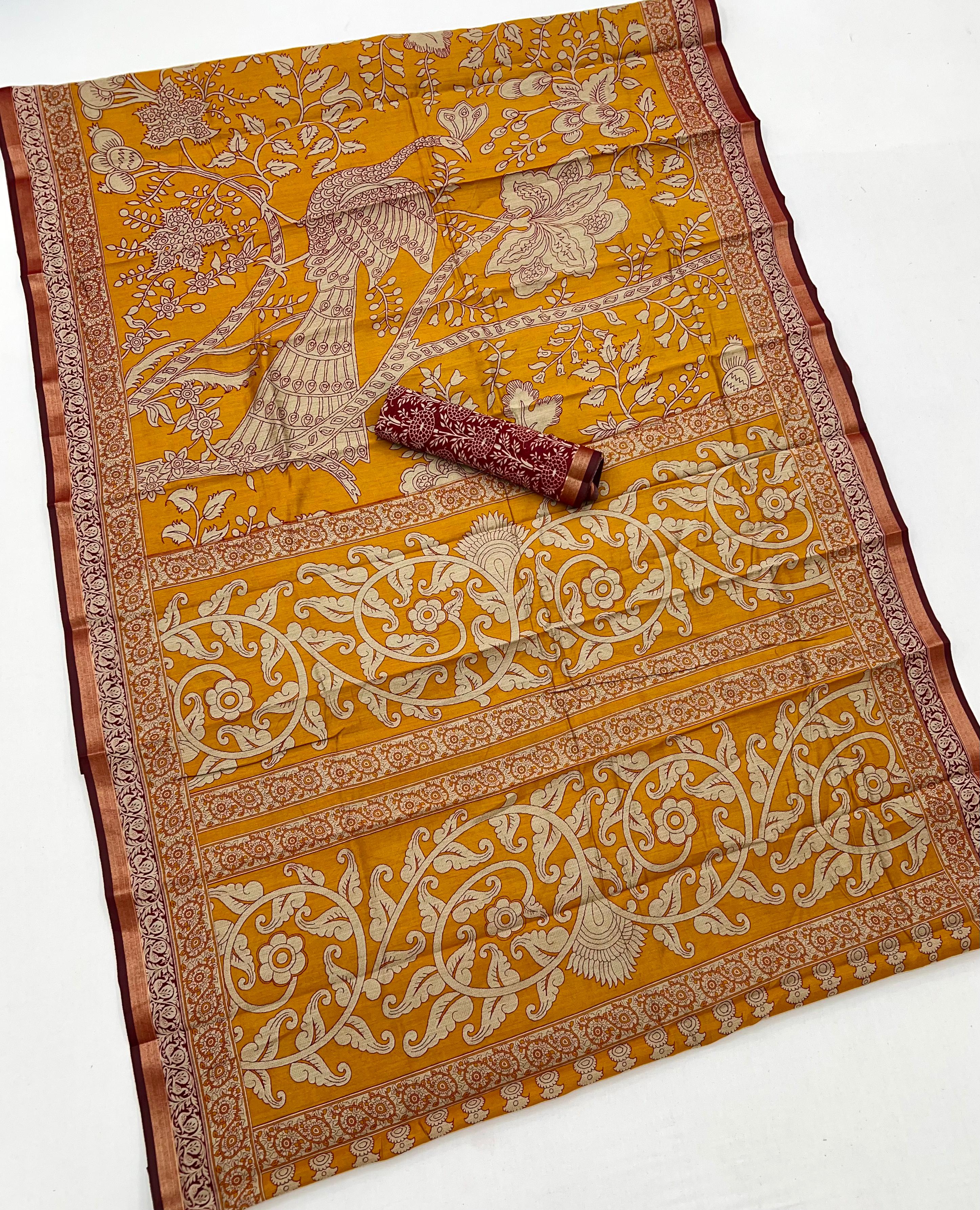 Rob Yellow Pure Maslin Silk Saree With Stylish Blouse Piece